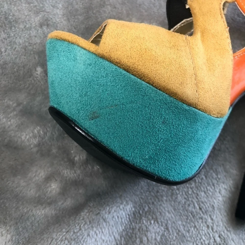 Paprika color block ankle sling back heel ankle heels orange tan+ mint green 5.5